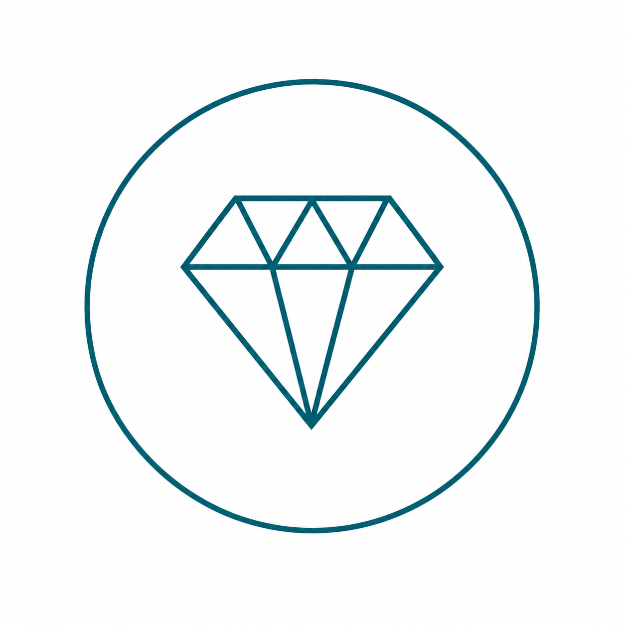 Diamond icon in a circle on a white background