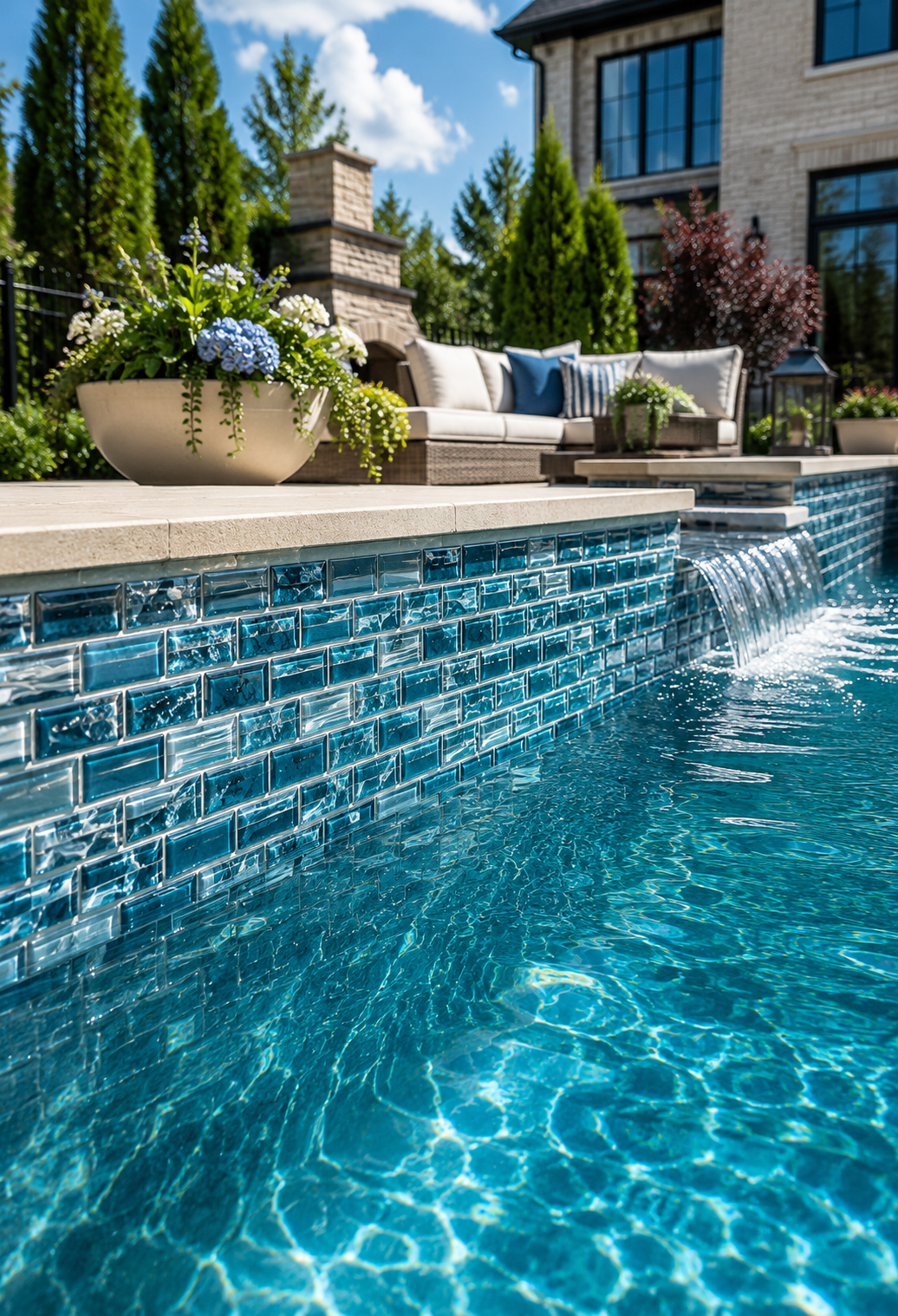 Coastal Aqua Green Glass Mosaic Pool Tile