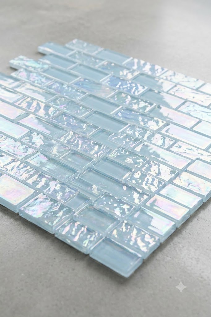 Iridescent ocean blue glass mosaic pool tile for pool renovation