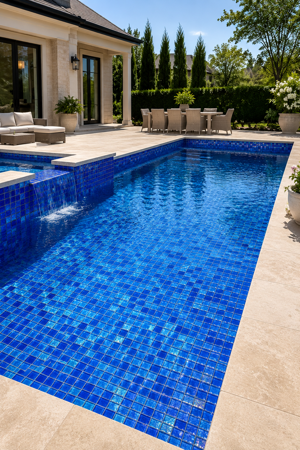 Cobalt Blue Iridescent Glass Mosaic Pool Tile