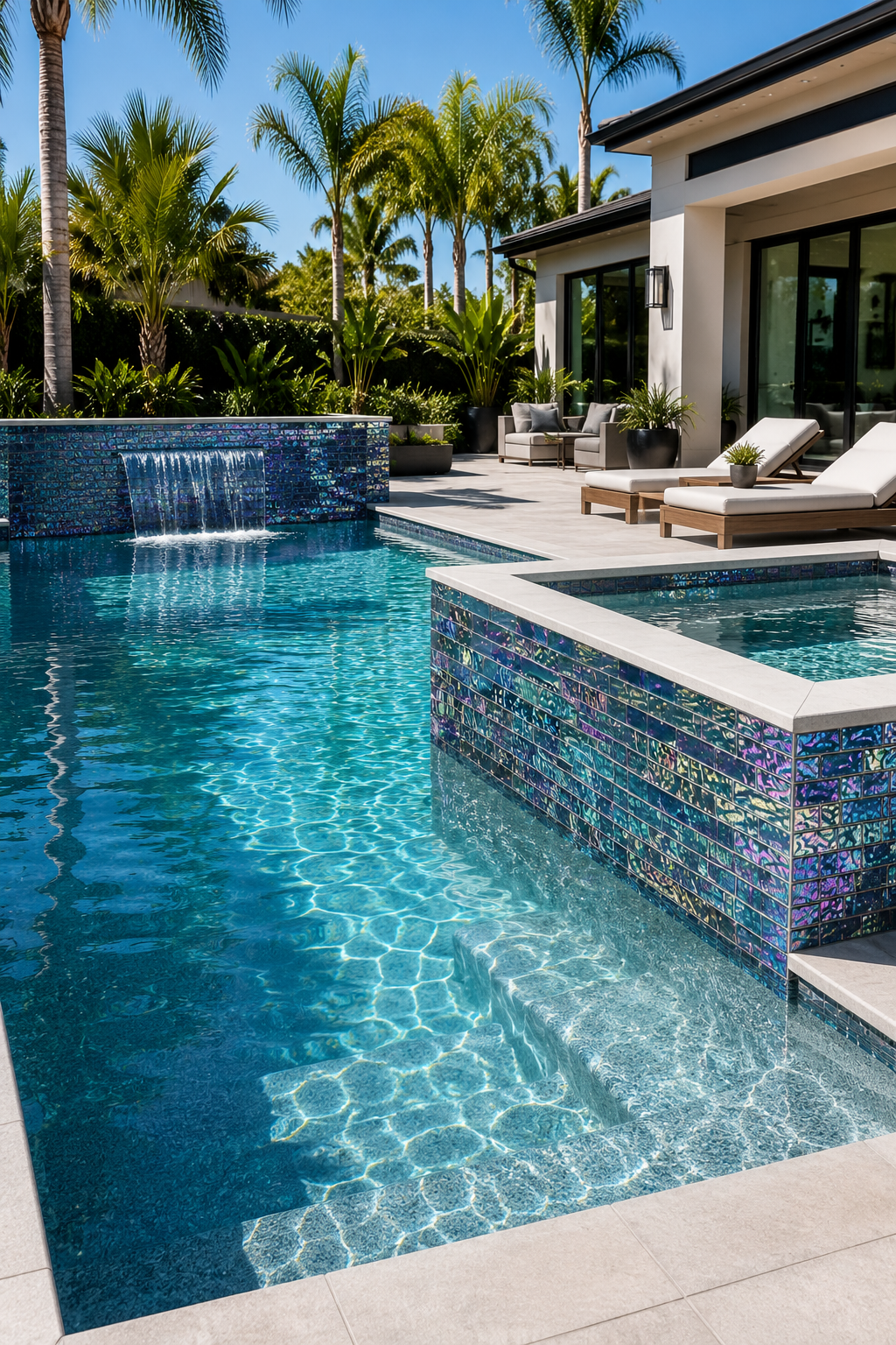 Peacock Teal Iridescent Glass Mosaic Pool Tile