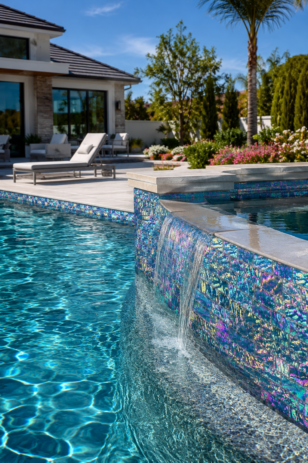 Peacock Teal Iridescent Glass Mosaic Pool Tile