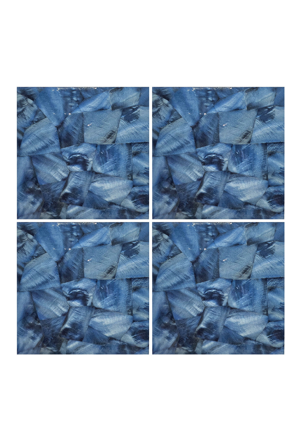 Ocean Blue Artisan 6x6 porcelain pool tiles laid four across, showing brushstroke blue and white glaze variation.